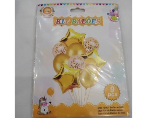 BALÕES METALIZADOS BUQUE COM ESTRELA C/ 9 PÇS