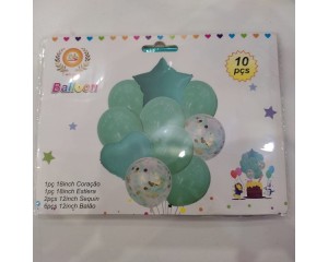 BALÕES METALIZADOS BUQUE COM ESTRELA E CORAÇÃO C/ 10 PÇS